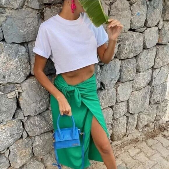 ZARA WRAP SKIRT SIZE‎ M midi side tied slit Green | 7563/246 - Picture 4 of 9